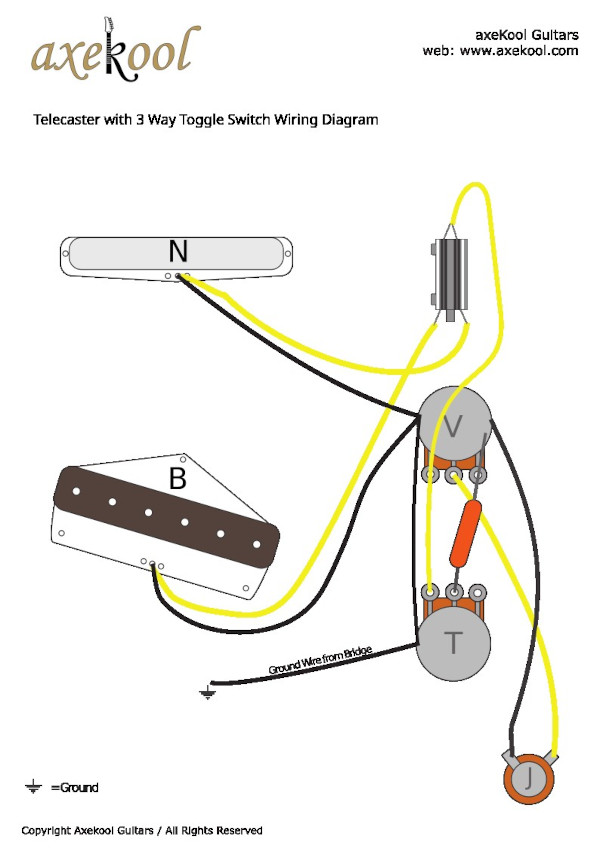 Fender Telecaster With 3 Way Toggle Switch Wiring Diagram & Fitting Instructions