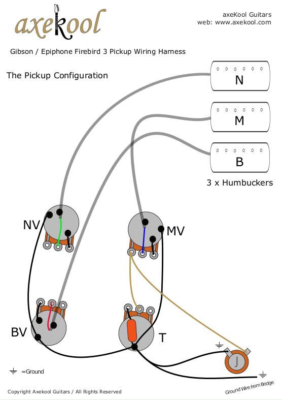 Gibson / Epiphone Firebird 3 Pickups Wiring Diagram & Fitting Instructions