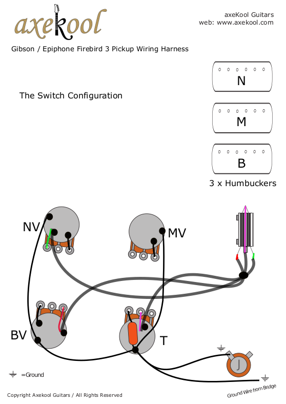 Gibson / Epiphone Firebird 3 Pickups Wiring Diagram & Fitting Instructions