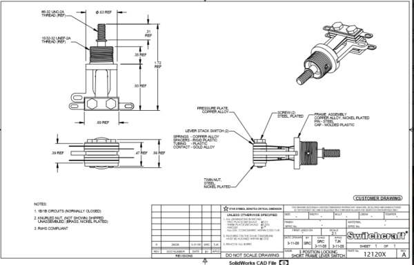 Switchcraft-3 Way Toggle Switch Short Frame