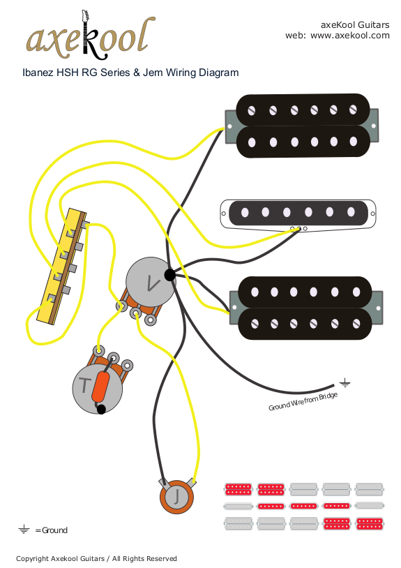 Ibanez HSH RG Series & Jem Wiring Diagram & Fitting Instructions