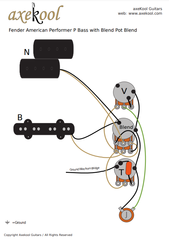 Fender American Performer Precision Bass with Blender Pot Wiring Diagram & Fitting Instructions