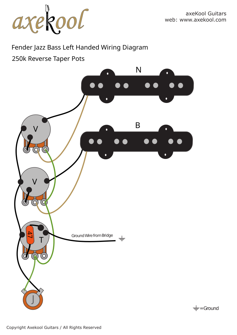 Fender Jazz Bass Left Handed Wiring Diagram & Fitting Instructions