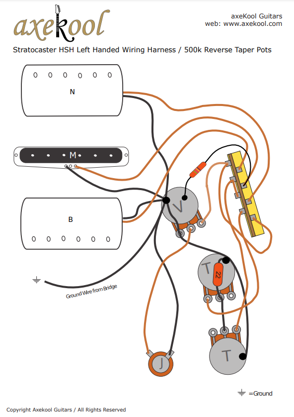 Stratocaster HSH Left Handed Wiring Diagram & Fitting Instructions