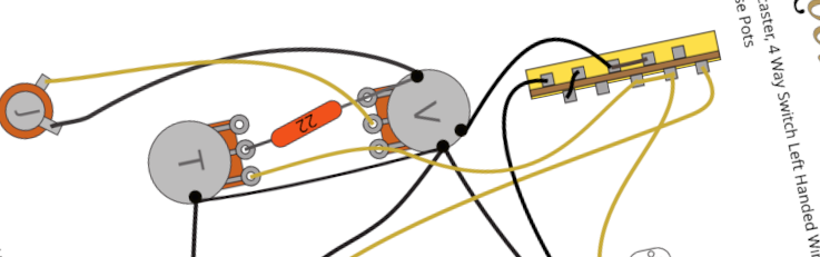 Fender Telecaster, 4 Way Switch Left Handed Wiring Diagram & Fitting Instructions