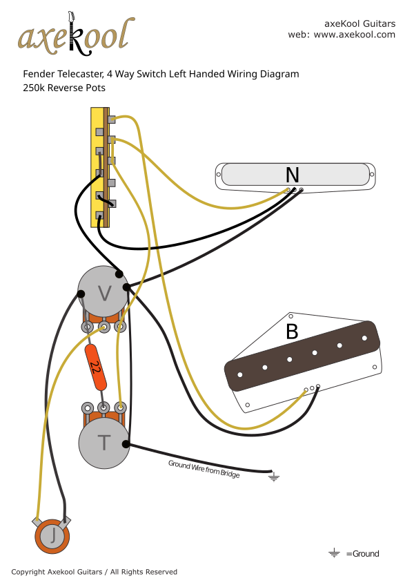 Fender Telecaster, 4 Way Switch Left Handed Wiring Diagram & Fitting Instructions