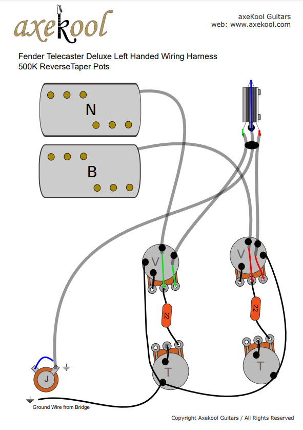 Fender Telecaster Deluxe Left Handed Wiring Diagram & Fitting Instructions