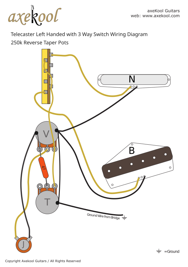 Fender Telecaster Left Handed with 3 Way Blade Switch Wiring Diagram & Fitting Instructions