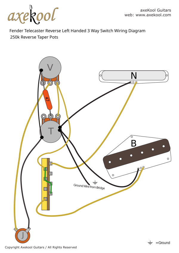 Fender Telecaster Reverse Left Handed 3 Way Switch Wiring Diagram & Fitting Instructions