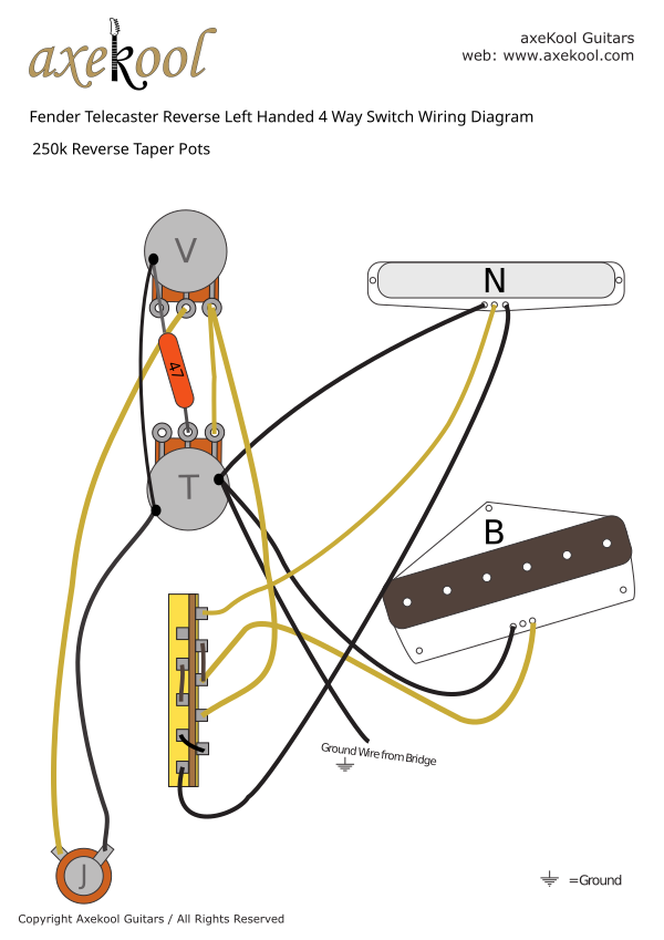 Fender Telecaster Reverse Left Handed 4 Way Switch Wiring Diagram & Fitting Instructions