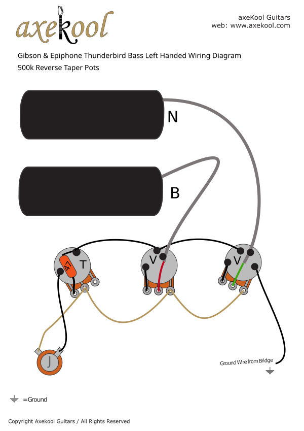 Gibson & Epiphone Thunderbird Bass Left Handed Wiring Diagram & Fitting Instructions