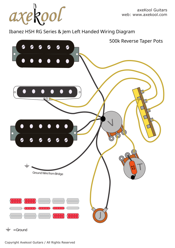 Ibanez HSH RG Series & Jem Left Handed Wiring Diagram & Fitting Instructions