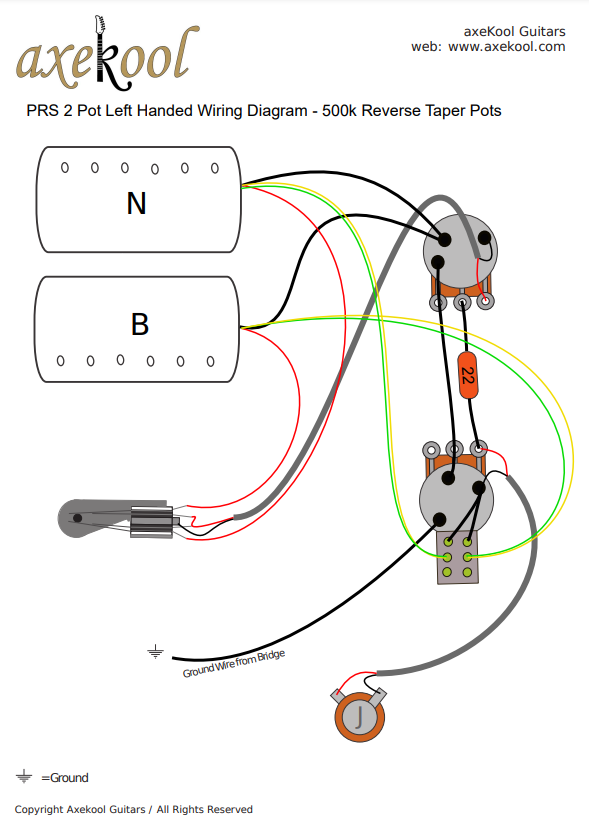 PRS 2 Pot Left Handed Wiring Diagram & Fitting Instructions